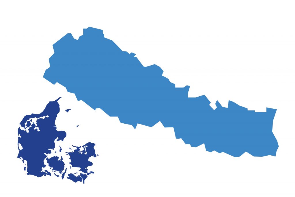 Nepal og Danmark stÃƒÂ¸rrelse sammeligning